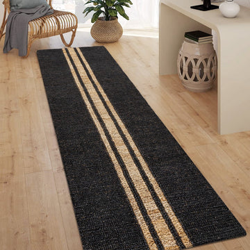 Olivier Rustic Beach House Wide Ticking Stripe Jute Area Rug